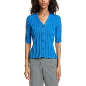 Forte Womens  Elbow Sleeve Rib Cardigan, Blue